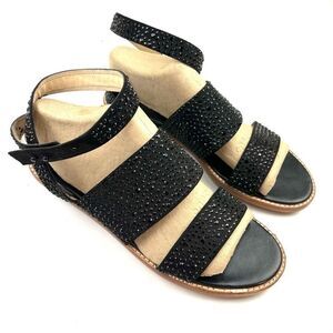 Zara Woman black beaded ankle wrap flat sandals size 9